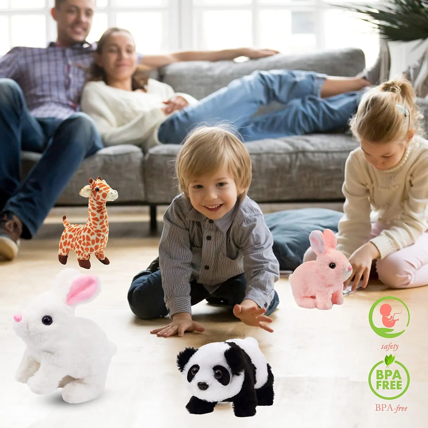 Hopearl Walking Giraffe Interactive Electronic Pet Plush Jirafa Toy with Sounds and Movements Animated Shaking Tail Gifts for Toddlers Birthday, Brown, 9''