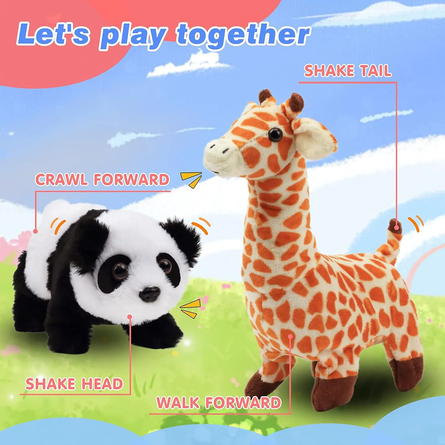 Hopearl Walking Giraffe Interactive Electronic Pet Plush Jirafa Toy with Sounds and Movements Animated Shaking Tail Gifts for Toddlers Birthday, Brown, 9''