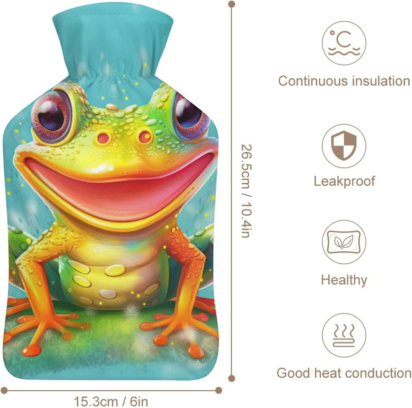 Hot Water Bottle with Soft Cover, Frog 1L Warm Water Bag for Menstrual Cramps, Animal Neck and Shoulder Pain Relief, Ideal for Hand & Feet Warmer for Kids, Men & Women, Hot & Cold Compress