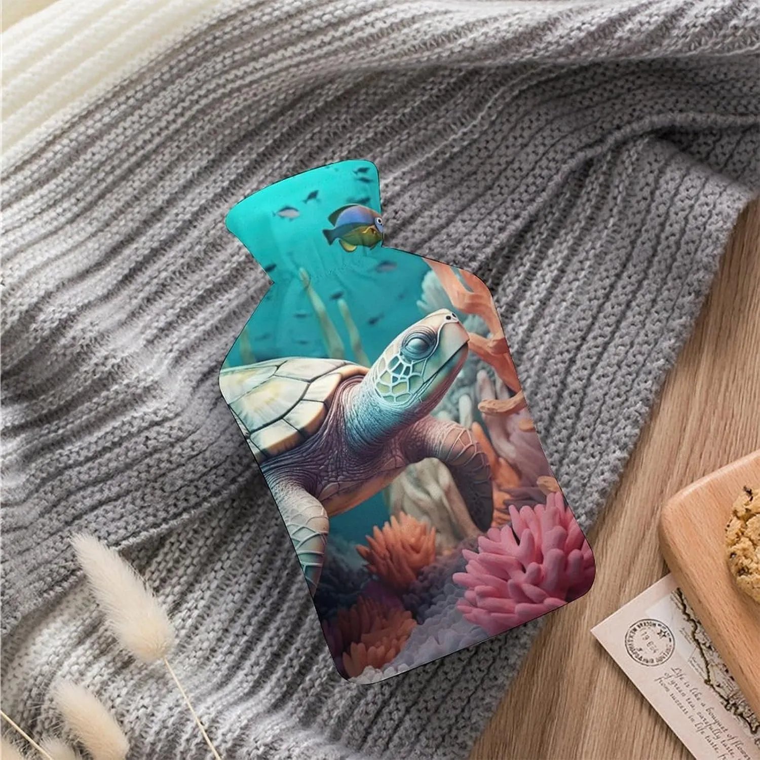 Hot Water Bottle with Soft Cover, Ocean Animal 1L Warm Water Bag for Menstrual Cramps, Undersea World Neck And Shoulder Pain Relief, Ideal for Hand & Feet Warmer for Kids, Men & Women, Hot & Cold Comp
