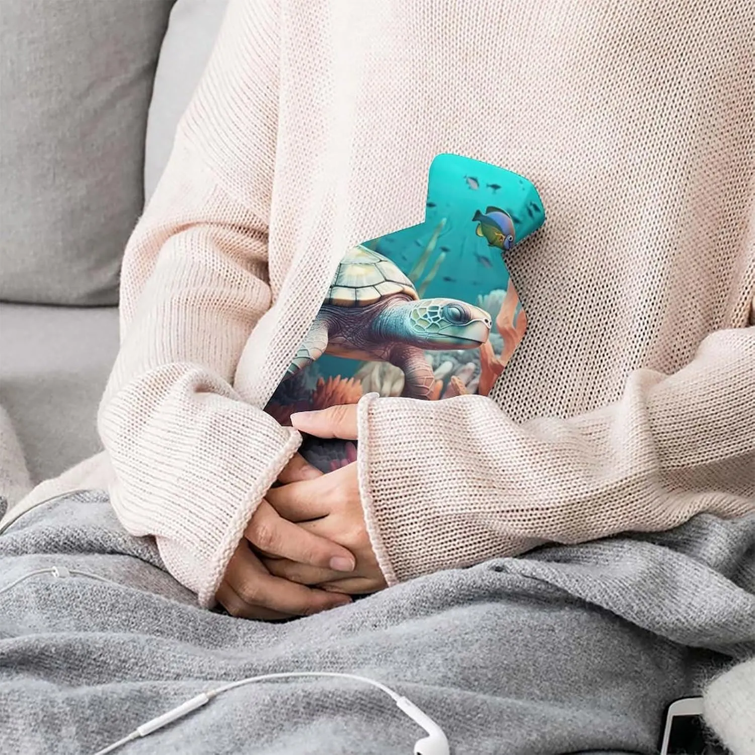 Hot Water Bottle with Soft Cover, Ocean Animal 1L Warm Water Bag for Menstrual Cramps, Undersea World Neck And Shoulder Pain Relief, Ideal for Hand & Feet Warmer for Kids, Men & Women, Hot & Cold Comp
