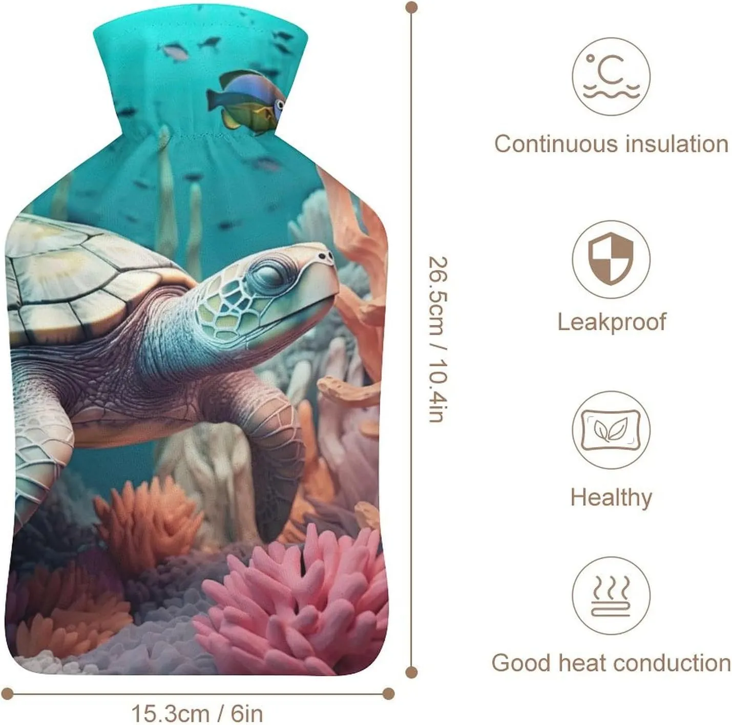 Hot Water Bottle with Soft Cover, Ocean Animal 1L Warm Water Bag for Menstrual Cramps, Undersea World Neck And Shoulder Pain Relief, Ideal for Hand & Feet Warmer for Kids, Men & Women, Hot & Cold Comp