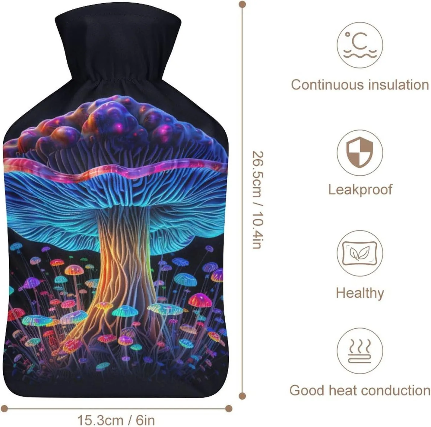 Hot Water Bottle with Soft Cover, Psychedelic 1L Warm Water Bag for Menstrual Cramps, Fungus Neck and Shoulder Pain Relief, Ideal for Hand & Feet Warmer for Kids, Men & Women, Hot & Cold Compress