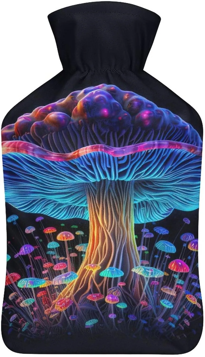 Hot Water Bottle with Soft Cover, Psychedelic 1L Warm Water Bag for Menstrual Cramps, Fungus Neck and Shoulder Pain Relief, Ideal for Hand & Feet Warmer for Kids, Men & Women, Hot & Cold Compress