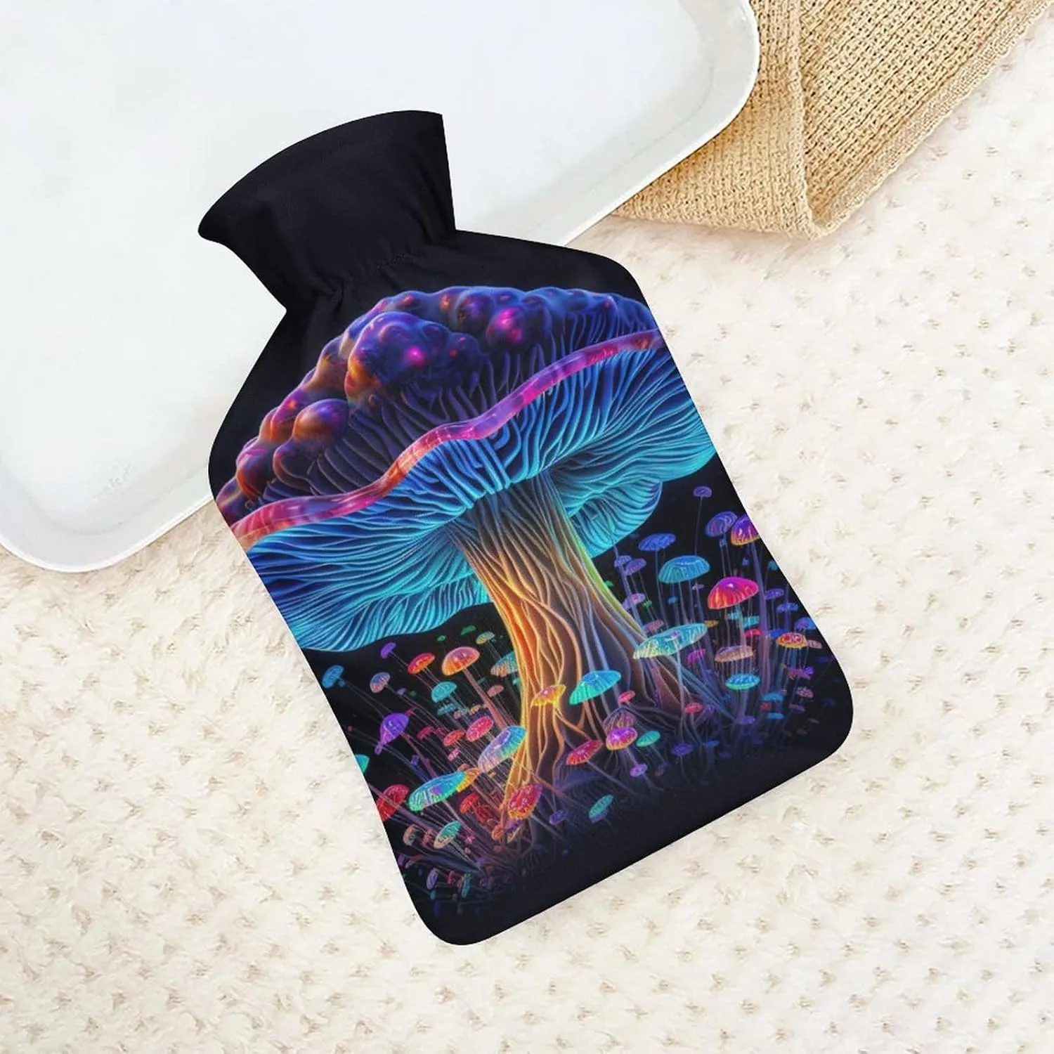 Hot Water Bottle with Soft Cover, Psychedelic 1L Warm Water Bag for Menstrual Cramps, Fungus Neck and Shoulder Pain Relief, Ideal for Hand & Feet Warmer for Kids, Men & Women, Hot & Cold Compress