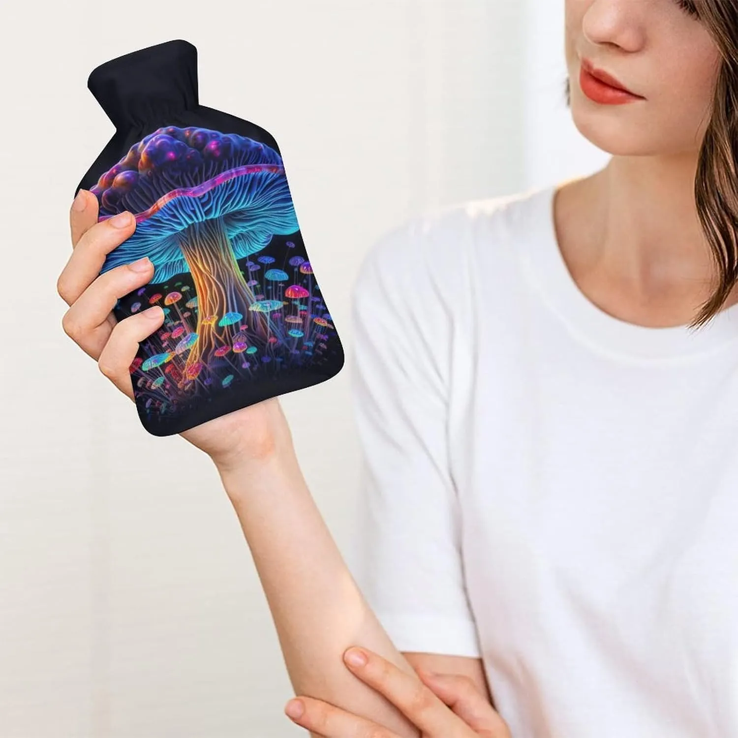 Hot Water Bottle with Soft Cover, Psychedelic 1L Warm Water Bag for Menstrual Cramps, Fungus Neck and Shoulder Pain Relief, Ideal for Hand & Feet Warmer for Kids, Men & Women, Hot & Cold Compress