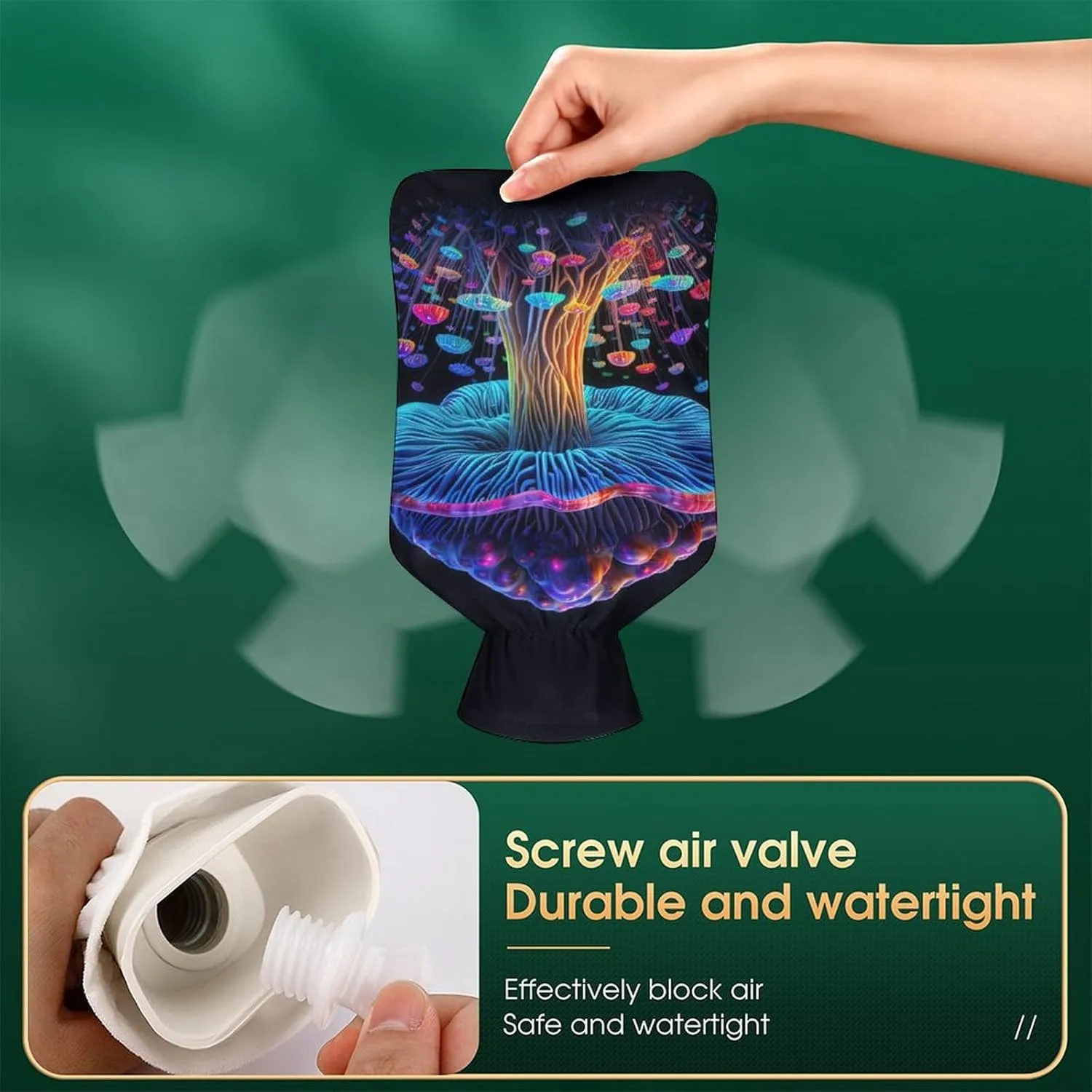Hot Water Bottle with Soft Cover, Psychedelic 1L Warm Water Bag for Menstrual Cramps, Fungus Neck and Shoulder Pain Relief, Ideal for Hand & Feet Warmer for Kids, Men & Women, Hot & Cold Compress