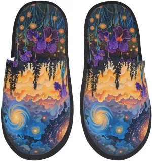 House Slippers for Women Indoor, Cosmic Irises At Twilight Fuzzy Warm Women's Slippers House Shoes Bedroom Slippers