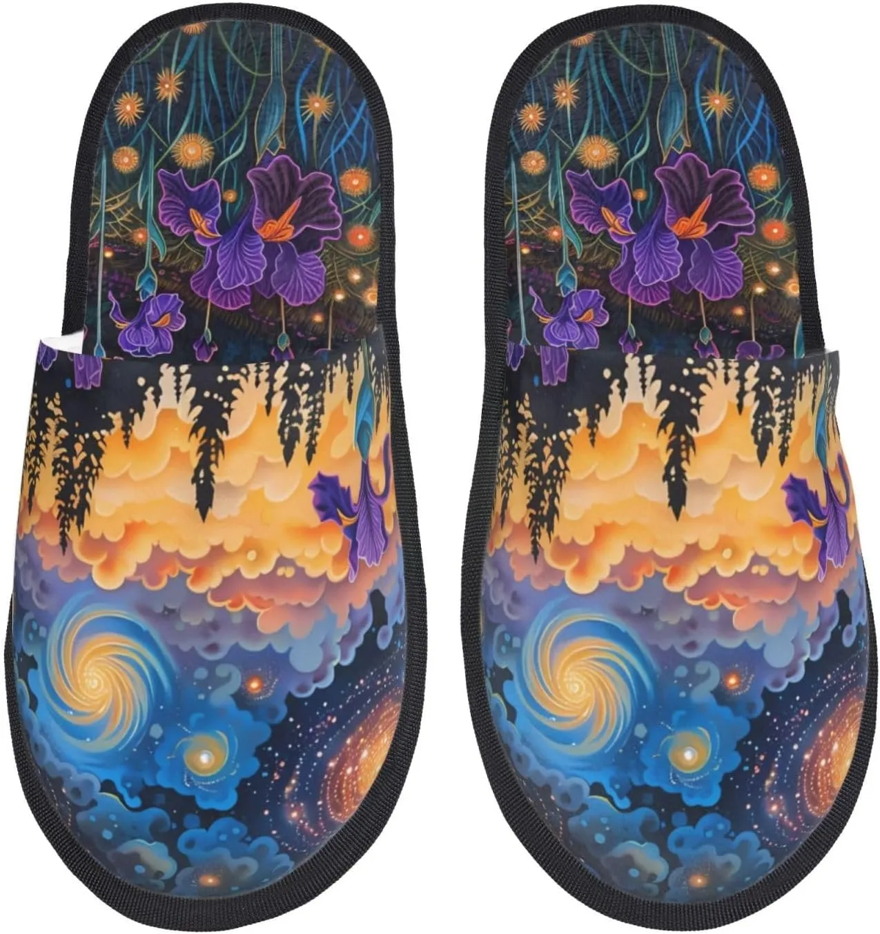 House Slippers for Women Indoor, Cosmic Irises At Twilight Fuzzy Warm Women's Slippers House Shoes Bedroom Slippers