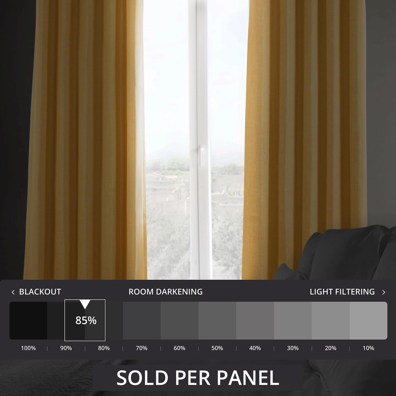 HPD Half Price Drapes - Faux Linen Curtains for Living Room (1 Panel) - 50W X 108L - Textured Room Darkening Curtains for Bedroom 108 Inches Long - Drapes for Home Decor, Dandelion Gold