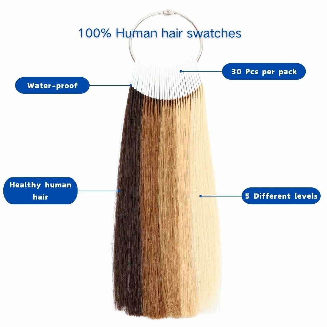Human Hair Swatches Testing Color 5 Natural Level Shades Samples for Salon Color Rings 30 Pieces 8 Inch