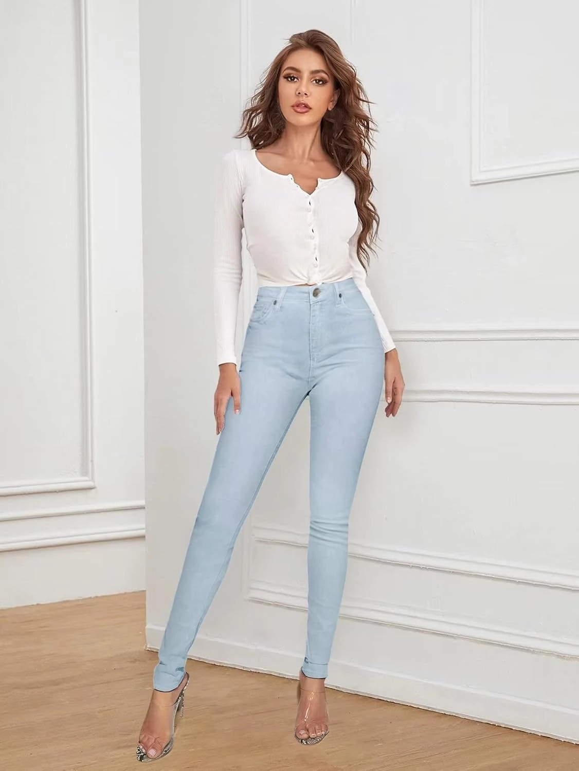 Hybrid & Company Women’s Classic Denim Mid Rise Skinny Jeans Super Stretch Pants
