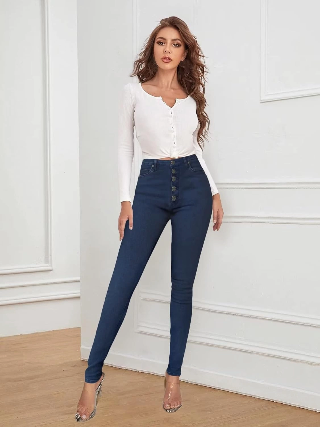 Hybrid & Company Women’s Classic Denim Mid Rise Skinny Jeans Super Stretch Pants