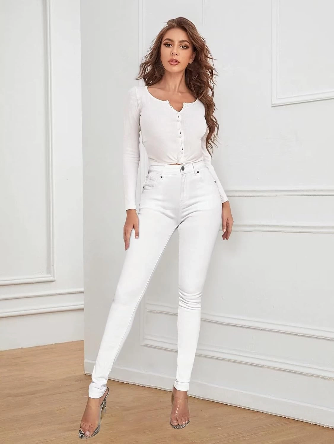 Hybrid & Company Women’s Classic Denim Mid Rise Skinny Jeans Super Stretch Pants