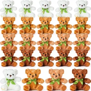 HyDren 24 Pieces Bulk 8 Inch Bears Stuffed Animals Small Soft Bear Plush Stuffed Toy with Bow Tie for Birthday Wedding Baby Shower Party Gift Favors