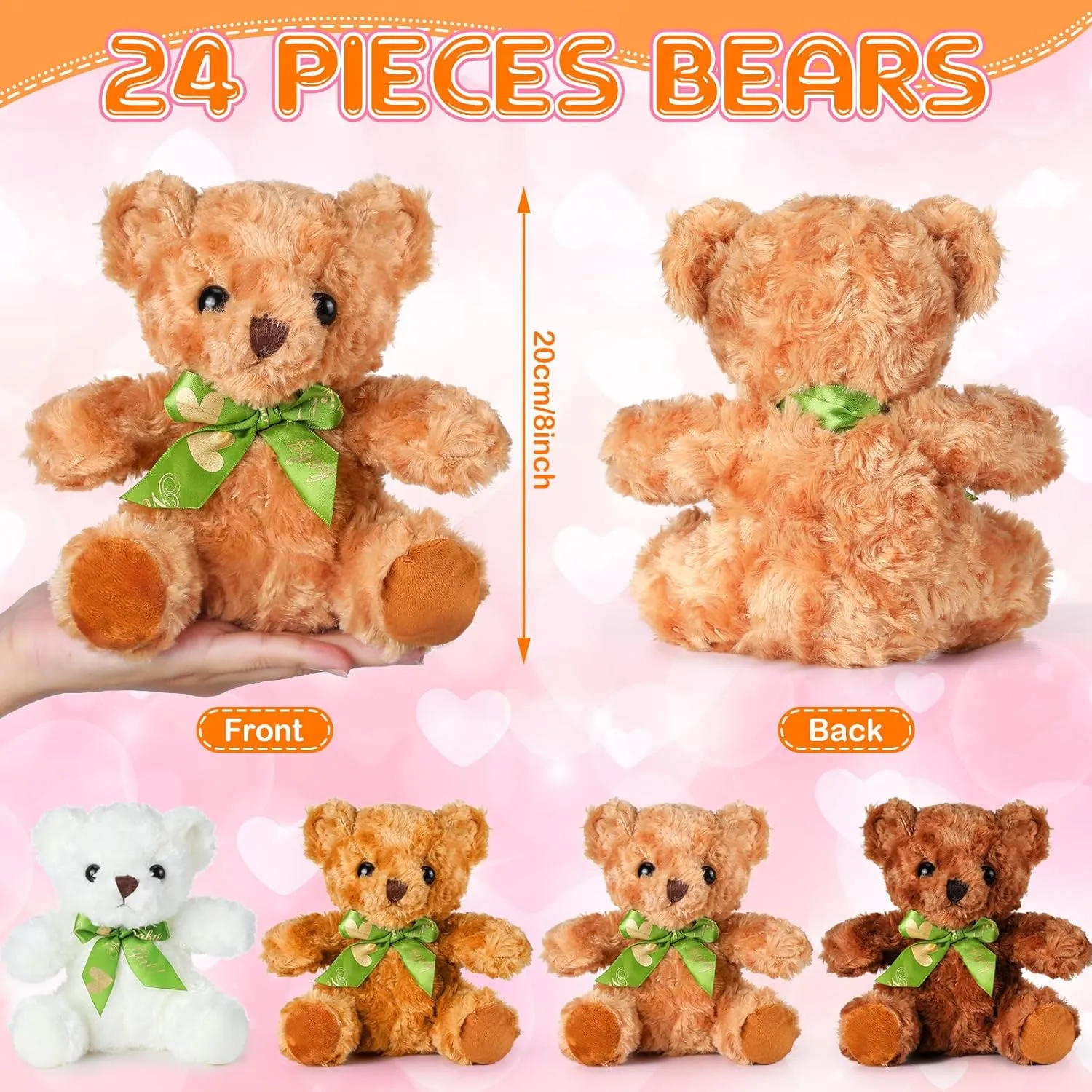 HyDren 24 Pieces Bulk 8 Inch Bears Stuffed Animals Small Soft Bear Plush Stuffed Toy with Bow Tie for Birthday Wedding Baby Shower Party Gift Favors