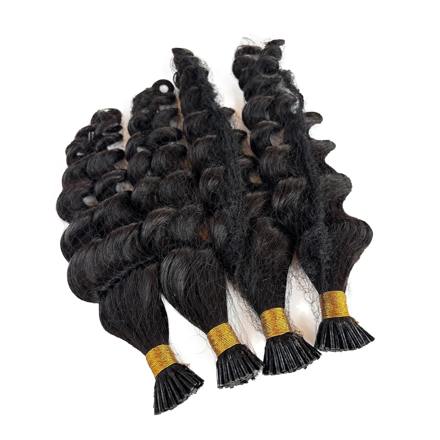 I Tip Hair Extensions Human Hair Deep Wave Curly I Tip Extensions 18 Inch Natural Black Keratin Tip Extensions Real Human Hair 50 Strands 50Grams Deep Curly Microlink with Beads for Black Women