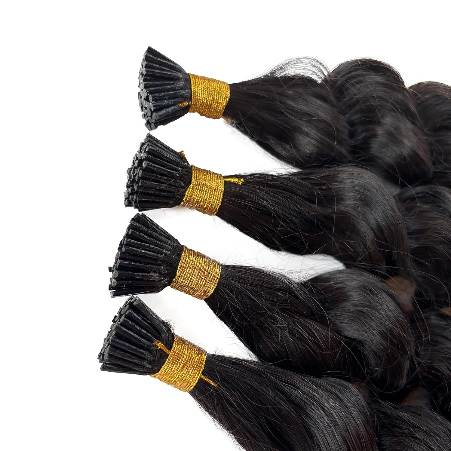 I Tip Hair Extensions Human Hair Deep Wave Curly I Tip Extensions 18 Inch Natural Black Keratin Tip Extensions Real Human Hair 50 Strands 50Grams Deep Curly Microlink with Beads for Black Women