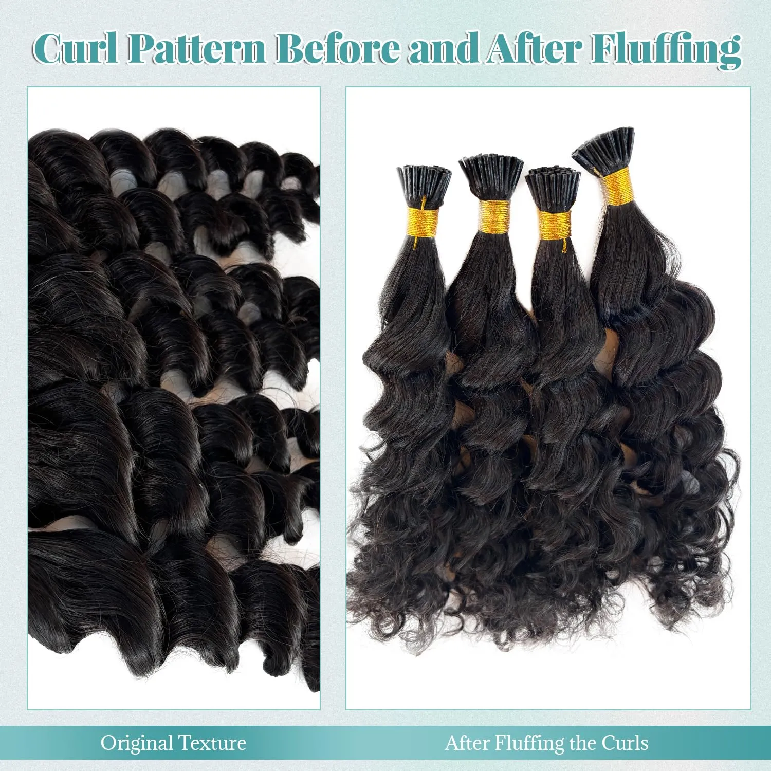 I Tip Hair Extensions Human Hair Deep Wave Curly I Tip Extensions 18 Inch Natural Black Keratin Tip Extensions Real Human Hair 50 Strands 50Grams Deep Curly Microlink with Beads for Black Women