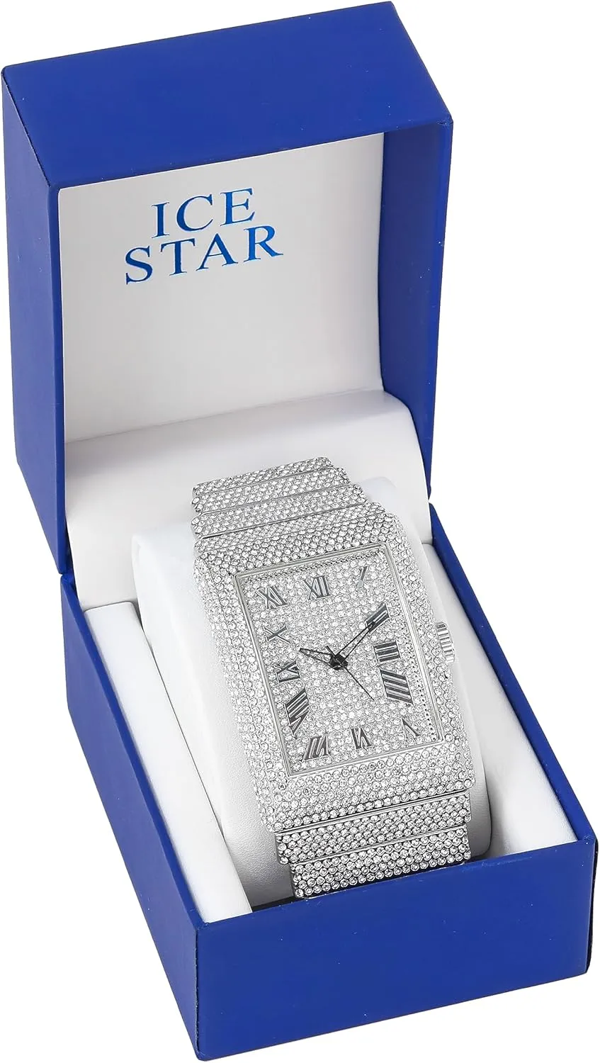 ICE STAR Men's Fully Iced Out Rectangle Watch, 40mm Case