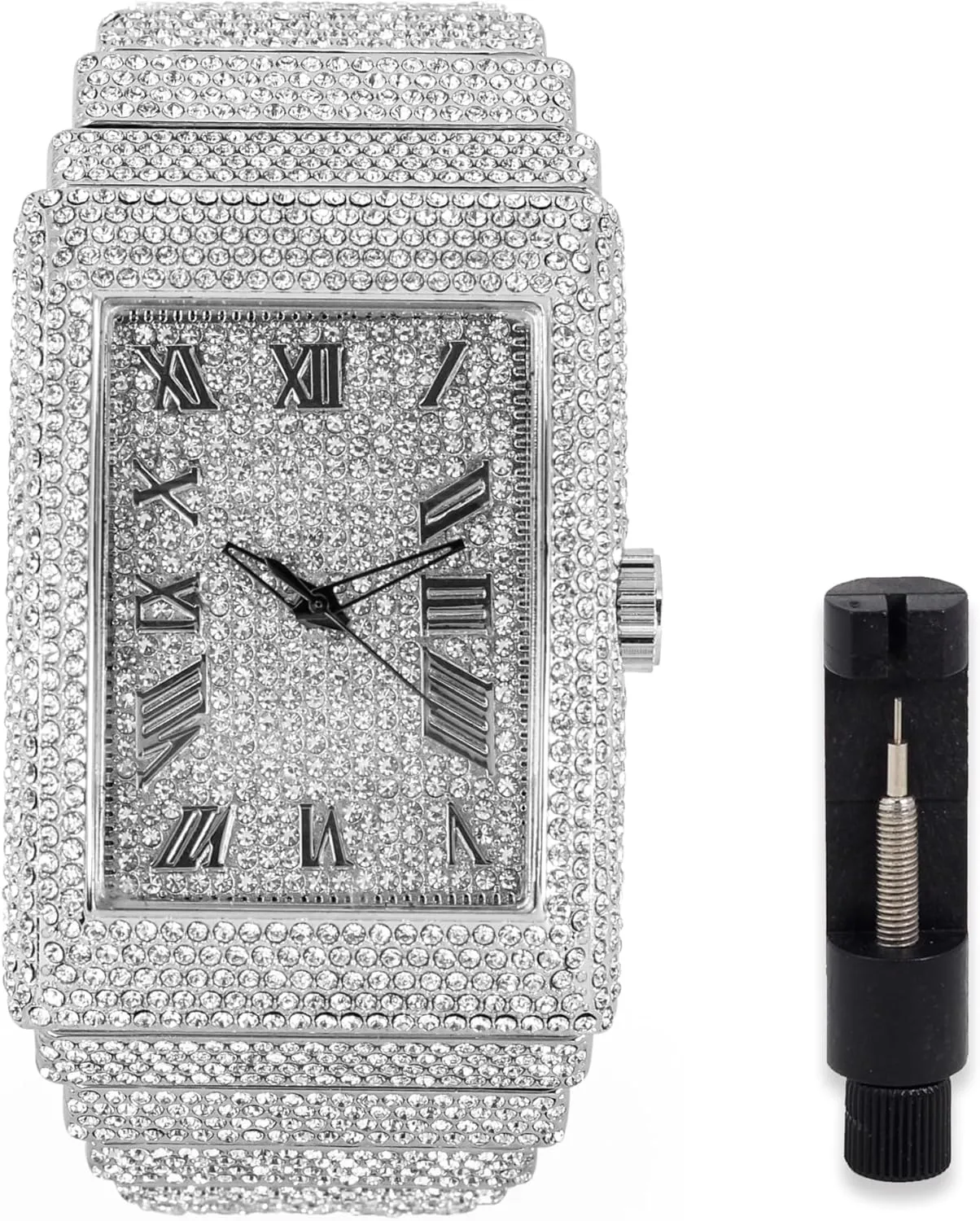 ICE STAR Men's Fully Iced Out Rectangle Watch, 40mm Case