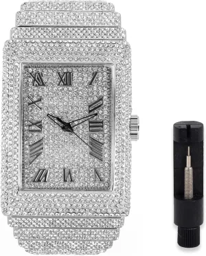 ICE STAR Men's Fully Iced Out Rectangle Watch, 40mm Case