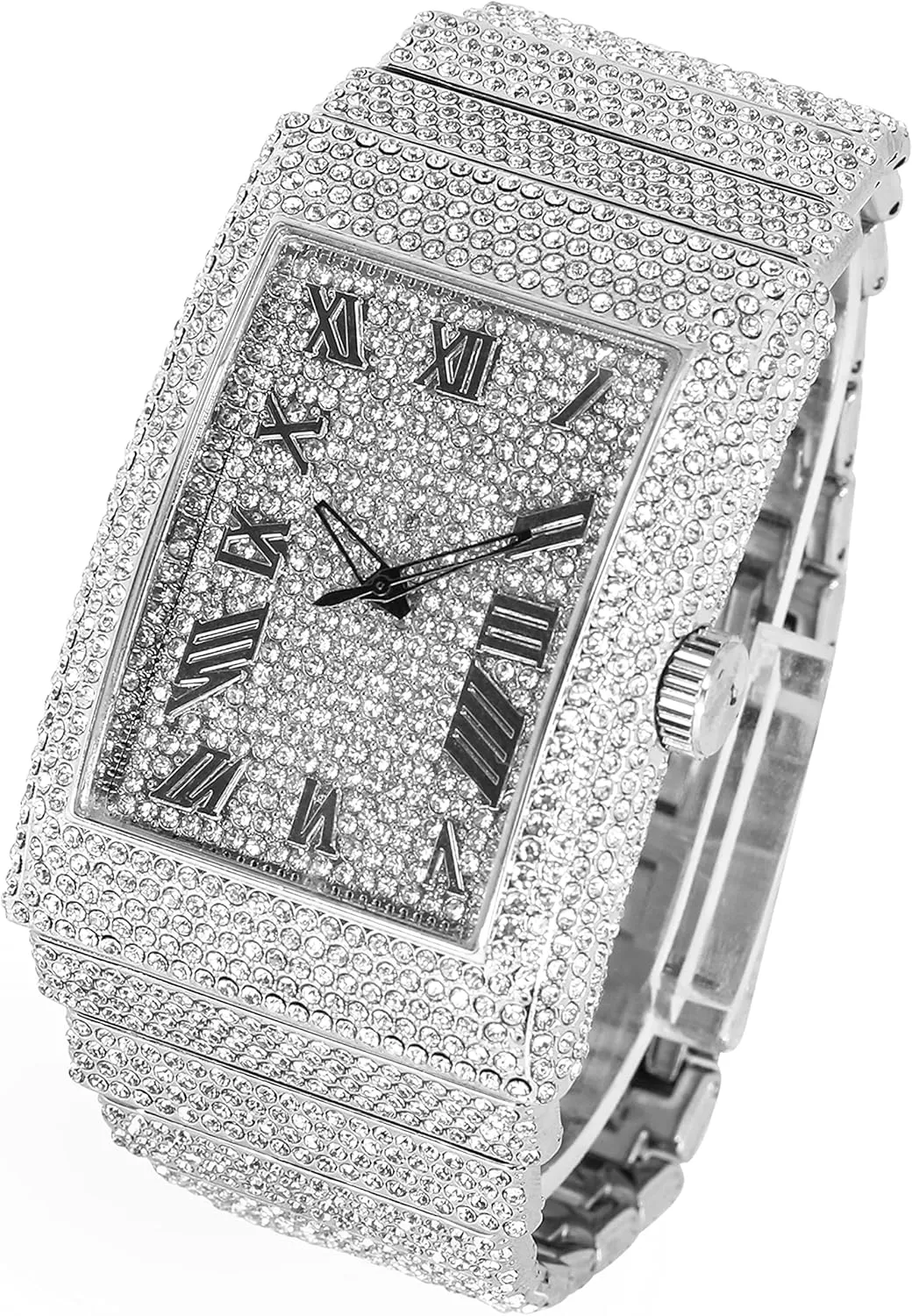 ICE STAR Men's Fully Iced Out Rectangle Watch, 40mm Case