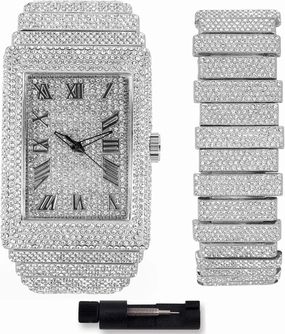 ICE STAR Men's 40mm Fully Iced Out Watch & Bracelet Set, Rectangle Case