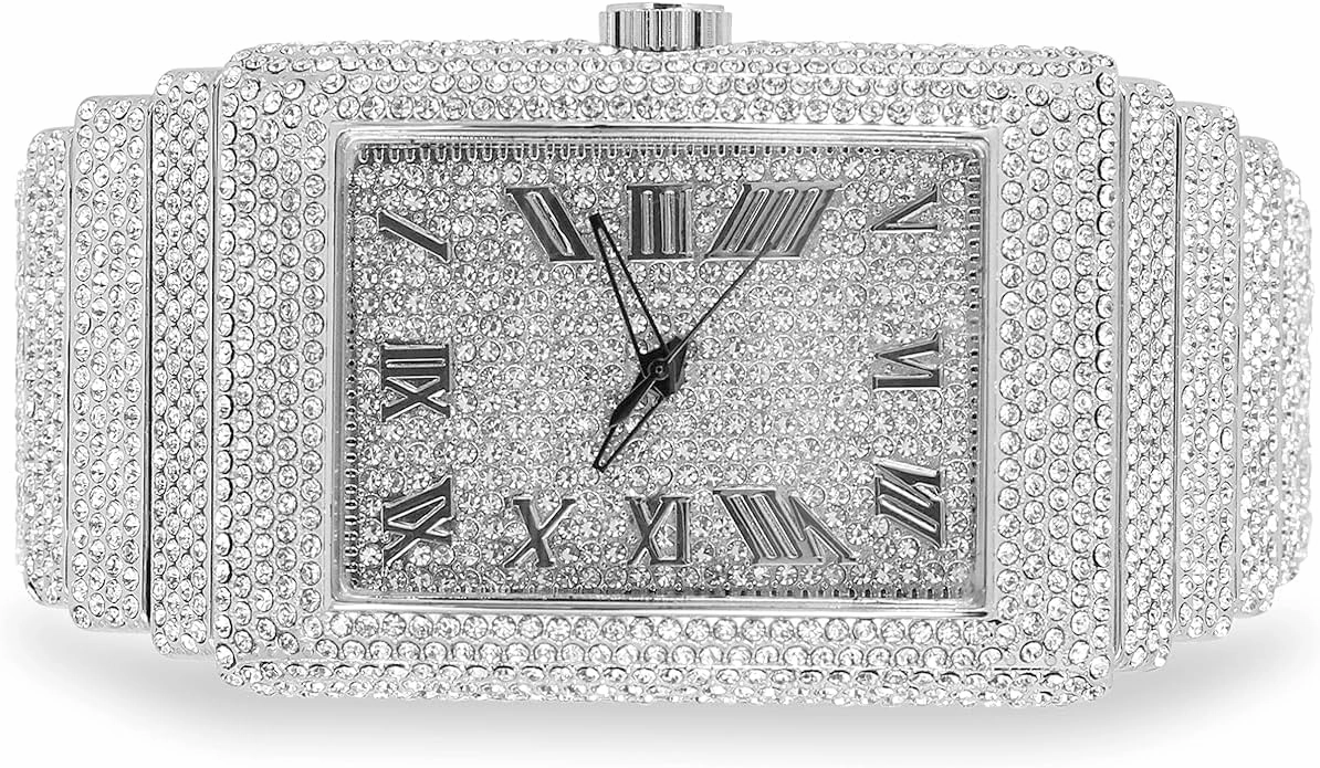 ICE STAR Men's 40mm Fully Iced Out Watch & Bracelet Set, Rectangle Case