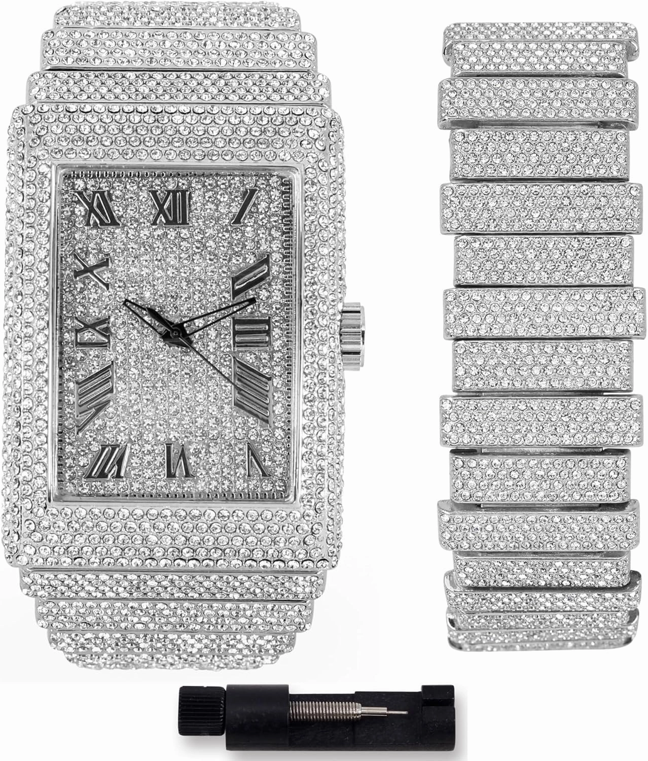 ICE STAR Men's 40mm Fully Iced Out Watch & Bracelet Set, Rectangle Case