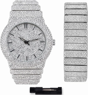 ICE STAR Men's 46mm Fully Iced Out Diamond Watch & Bracelet Set