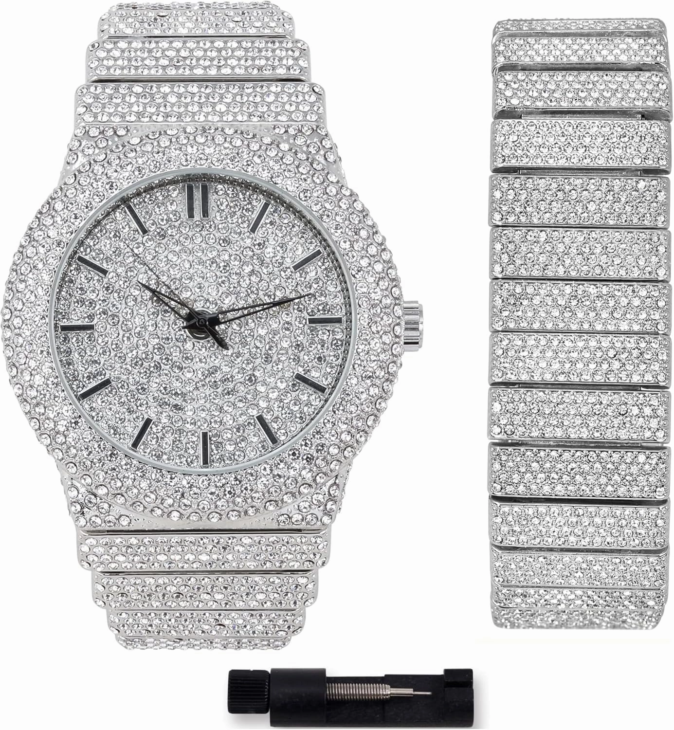 ICE STAR Men's 46mm Fully Iced Out Diamond Watch & Bracelet Set