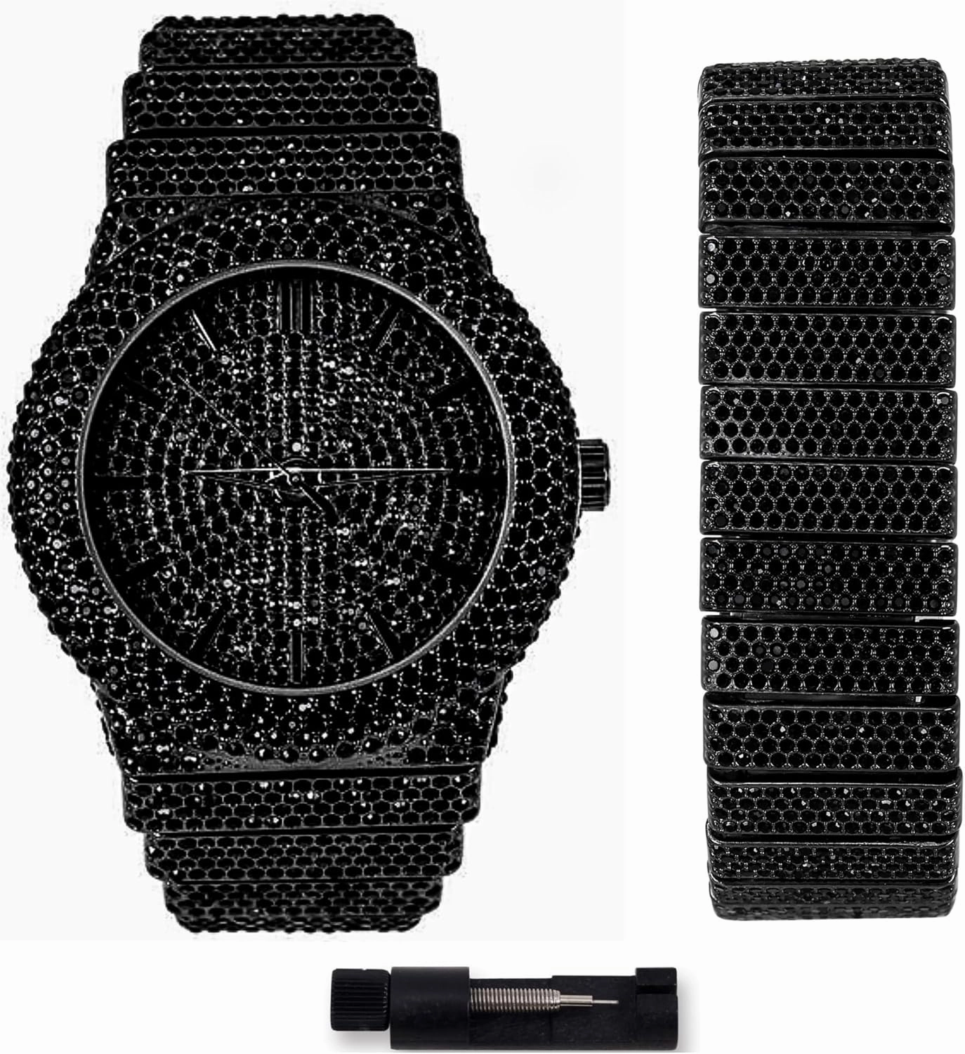 ICE STAR Men's 46mm Fully Iced Out Diamond Watch & Bracelet Set