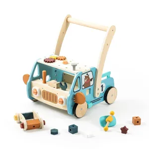 IEATFO Wooden Baby Walker Adjustable Height with Tool Bench and Toy Storage Wagon - Multifunctional Toddler Push Walker Ergonomically Designed for Natural Walking - 3  Years of Continuous Use