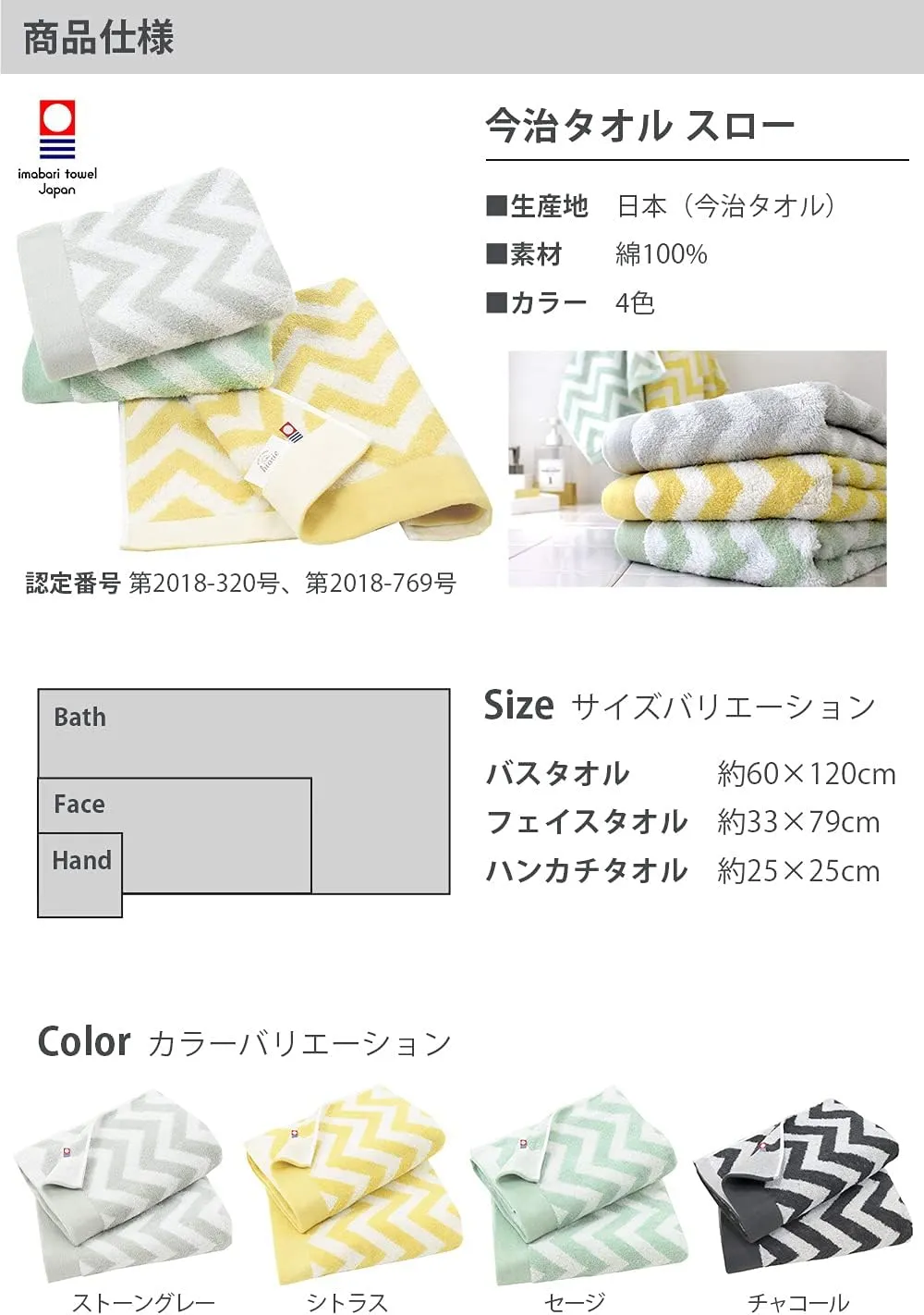 Imabari Towel, 2 Piece Bath Towel Set, Japanese Towels, Wave Pattern, Soft and Highly Absorbent, Citrus
