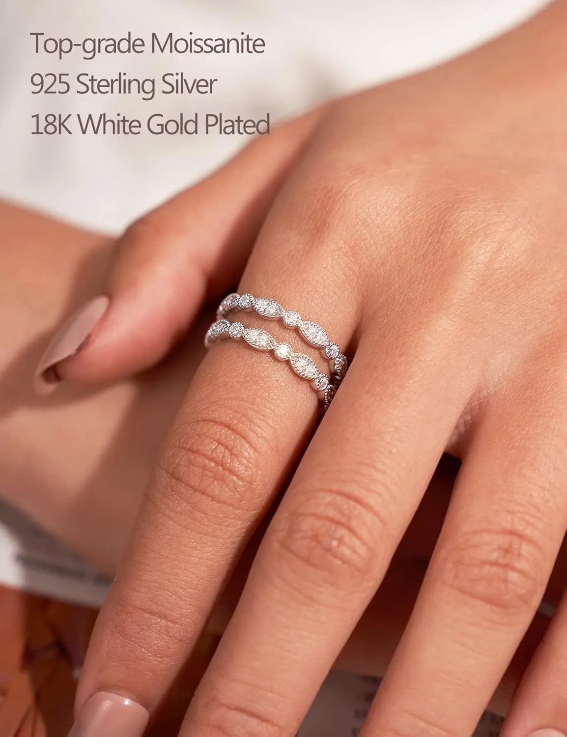 IMOLOVE Moissanite Wedding Band Wedding Rings for Women Evil Eye Shaped 925 Sterling Silver Rings with 18K Gold Plated Eternity Stackable Engagement Ring Anniversary Band Size 3-11.5