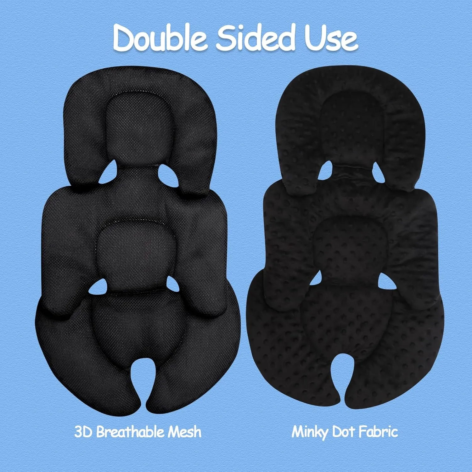 Infant Car Seat Insert, 2-in-1 Reversible Infant Car Seat Head Support for Girls Boys, 3D Air Mesh Baby Car Seat Cushion, Newborn Carseat Head Support for Carrier, Stroller, Swing, Bouncer (Black)