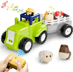 iPlay, iLearn Baby Farm Tractor Toy, Cool Remote Control Truck Toy for Toddler 2-3, Infant Music RC Animal Trailer W/Sound, Easter Birthday Gift for 18 24 Month 2 3 4 Year Old Boy Girl Kid Children