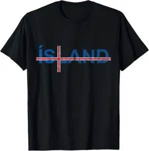 Island Icelandic Flag Nordic Cross Travel Vacation Iceland T-Shirt