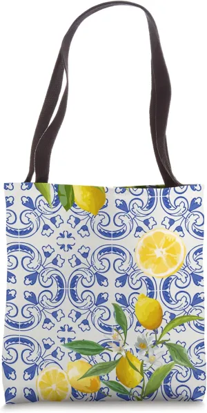 Italian Blue Tiles Pattern With Lemons Cover Majolica Art Tote Bag