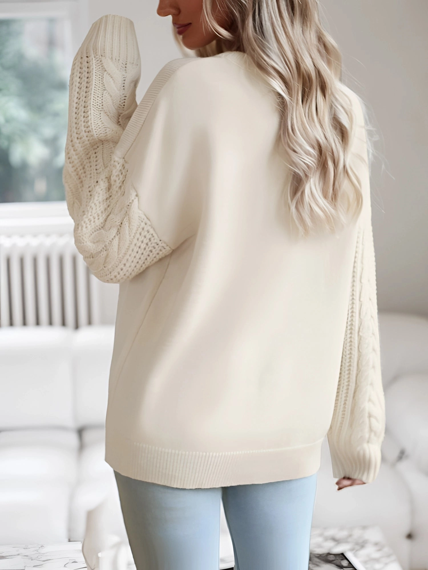 Ivory Women's Lightweight Cable Knit Sweater - Stylish Fall Pullover