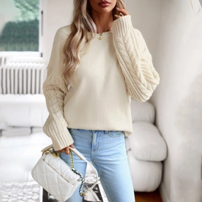 Ivory Women's Lightweight Cable Knit Sweater - Stylish Fall Pullover