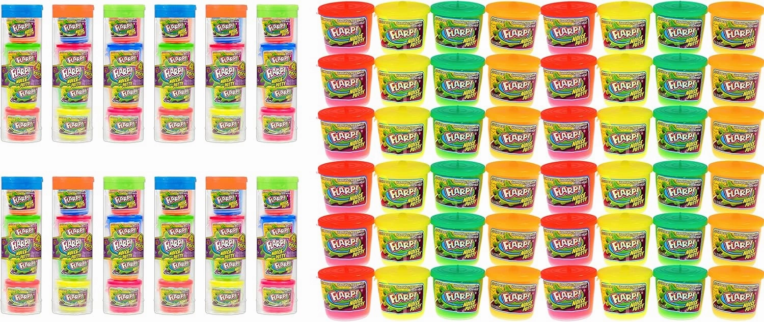 JA-RU Mini Flarp Noise Putty w/Plastic Containers (12 Pack, 48 Units) Bulk Slime Party Favors Noise Putty for Kids. Stress Relief Sensory Fidget Toys. Goodie Bag Stuffers. 336-12p
