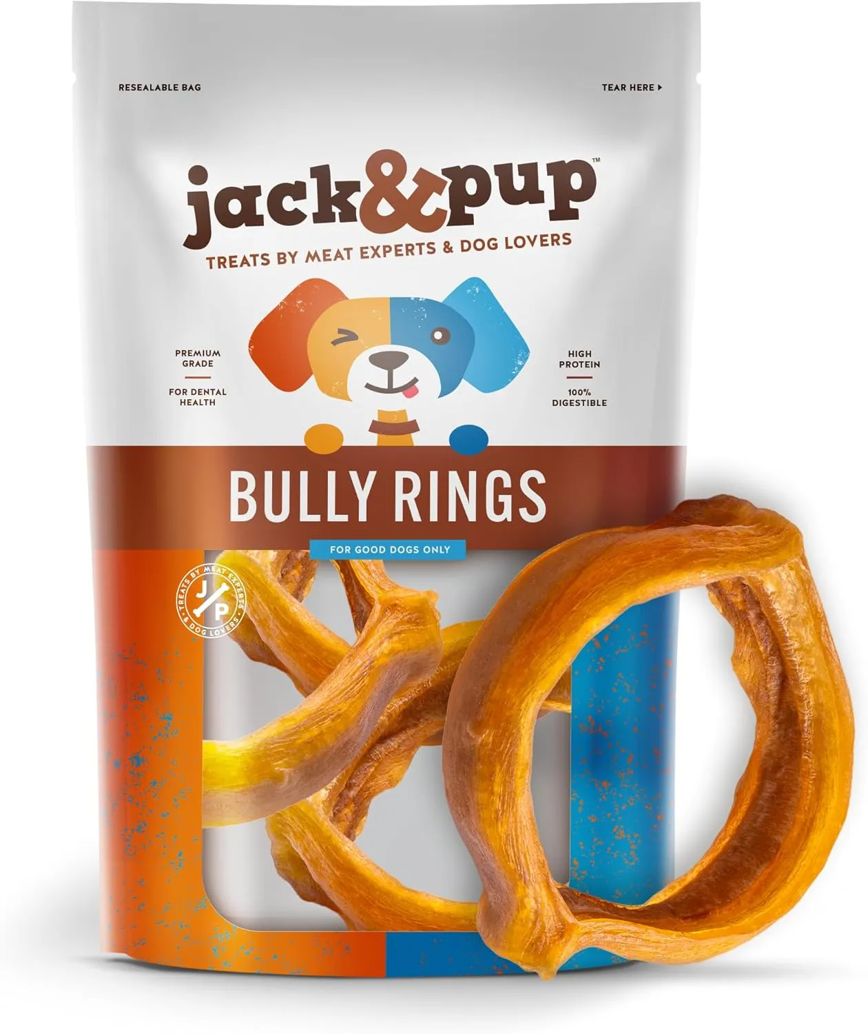 Jack&Pup Bully Rings | 4" Bully Stick Rings Single Ingredient Dog Treat, Rawhide Free Dog Chews (8 Ct)