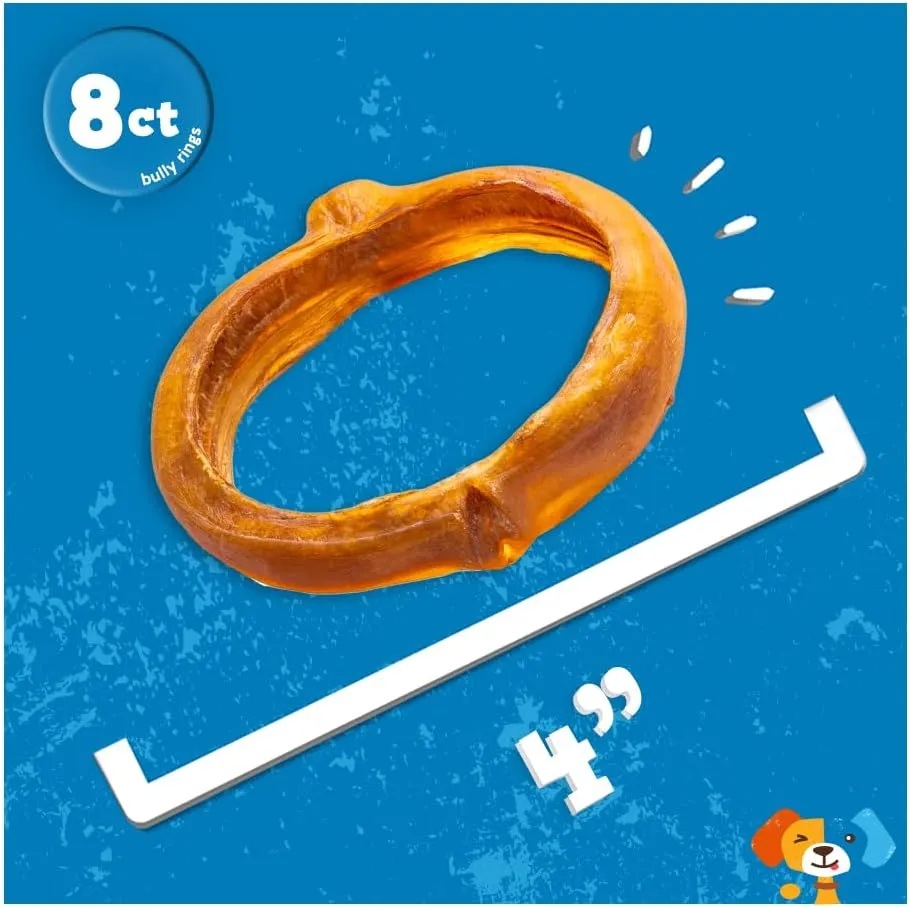 Jack&Pup Bully Rings | 4" Bully Stick Rings Single Ingredient Dog Treat, Rawhide Free Dog Chews (8 Ct)