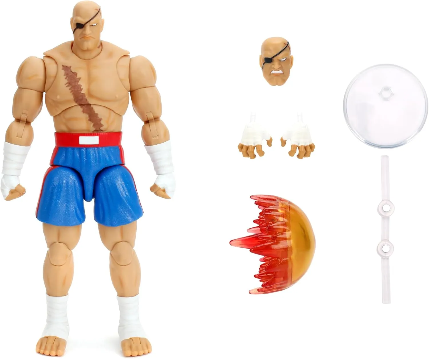 Jada Street Fighter II Sagat Deluxe 1:12 Scale Action Figure - Highly Articulated, Tiger Shot Accessory & Stand, 7.6" Tall