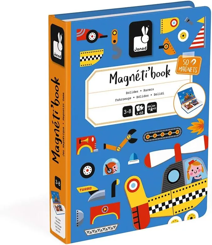 Janod MagnetiBook 69 pc Magnetic Racers Vehicle Game - Ages 3  - J02715