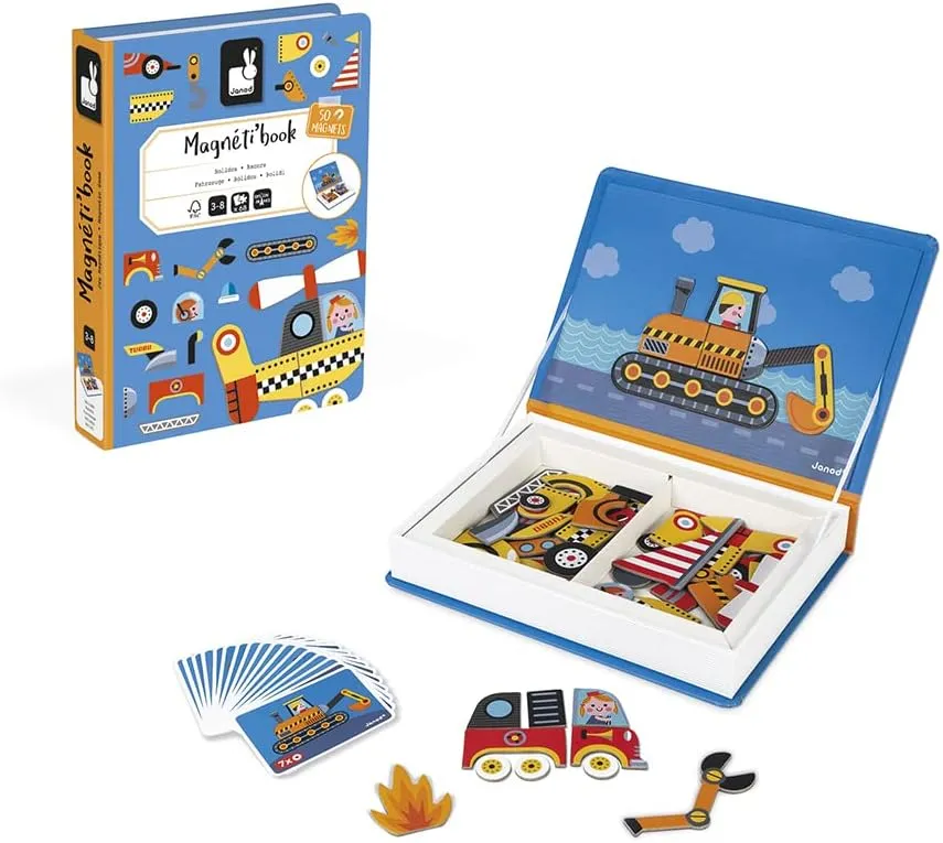 Janod MagnetiBook 69 pc Magnetic Racers Vehicle Game - Ages 3  - J02715