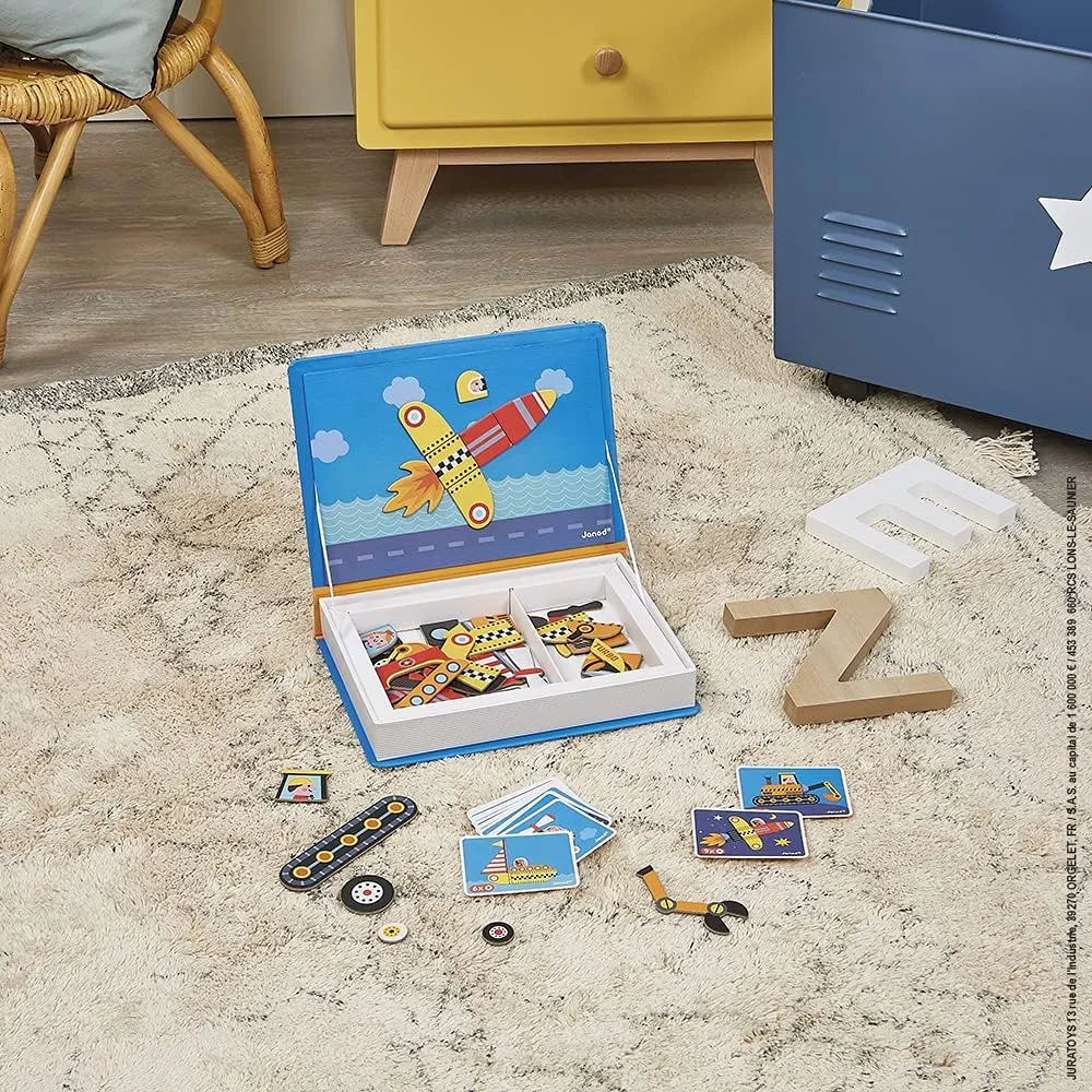 Janod MagnetiBook 69 pc Magnetic Racers Vehicle Game - Ages 3  - J02715