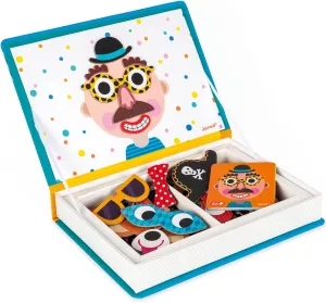Janod Magnetibook 83 Pc Magnetic Boy Crazy Face Dress Up Game for Imagination Play - Book Shaped Travel/Storage Case Included - S.T.E.M. Toy for Ages 3 